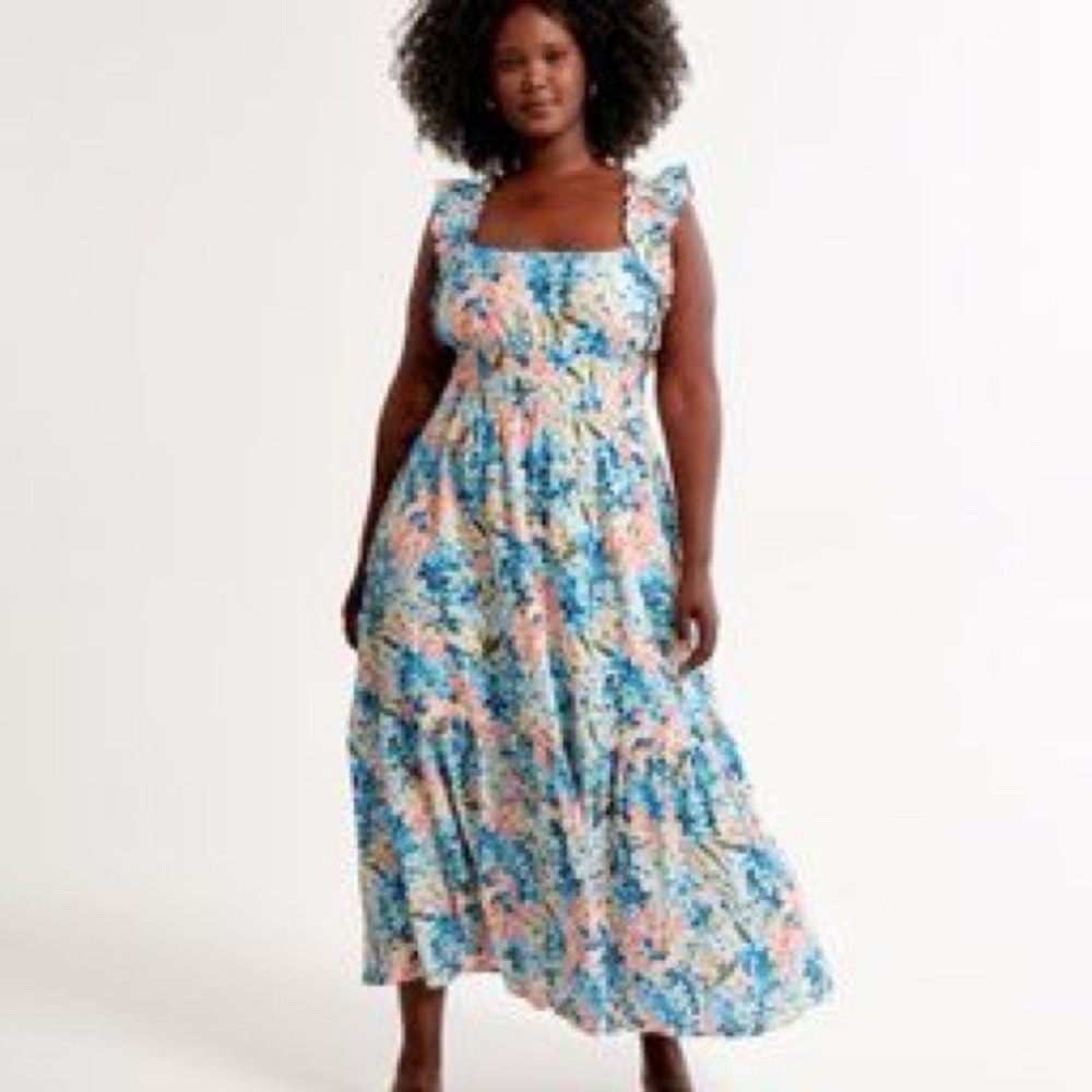 Abercrombie & Fitch Floral Smocked Maxi Dress Blue Pink Ruffle XS 159D2300
